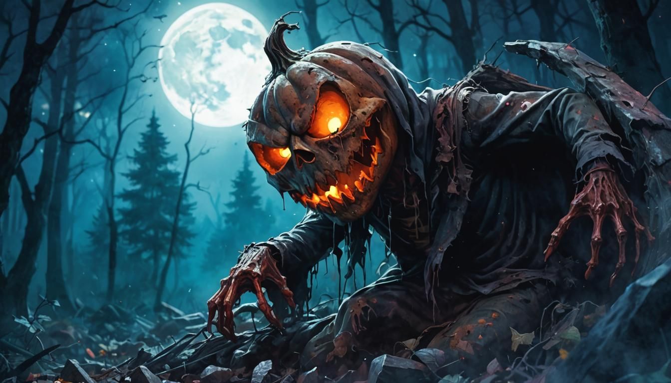 Evil Jack-O-Lantern Zombie Crawls from Grave