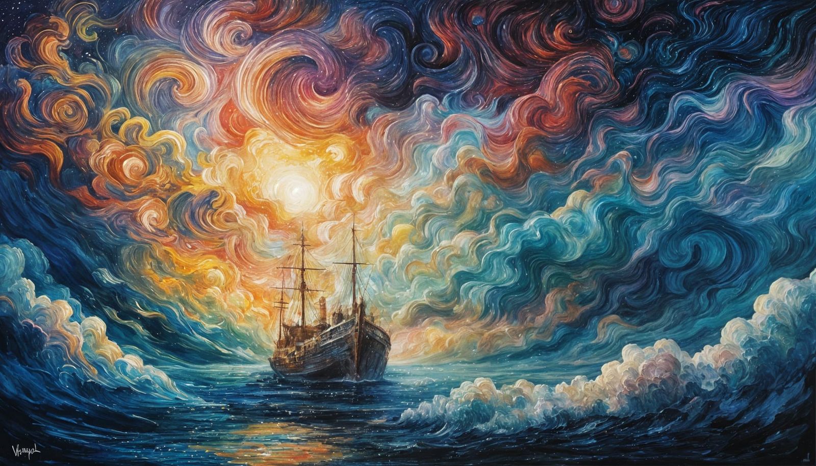 Erupting Nebula and Floral Garden in Impressionist Style