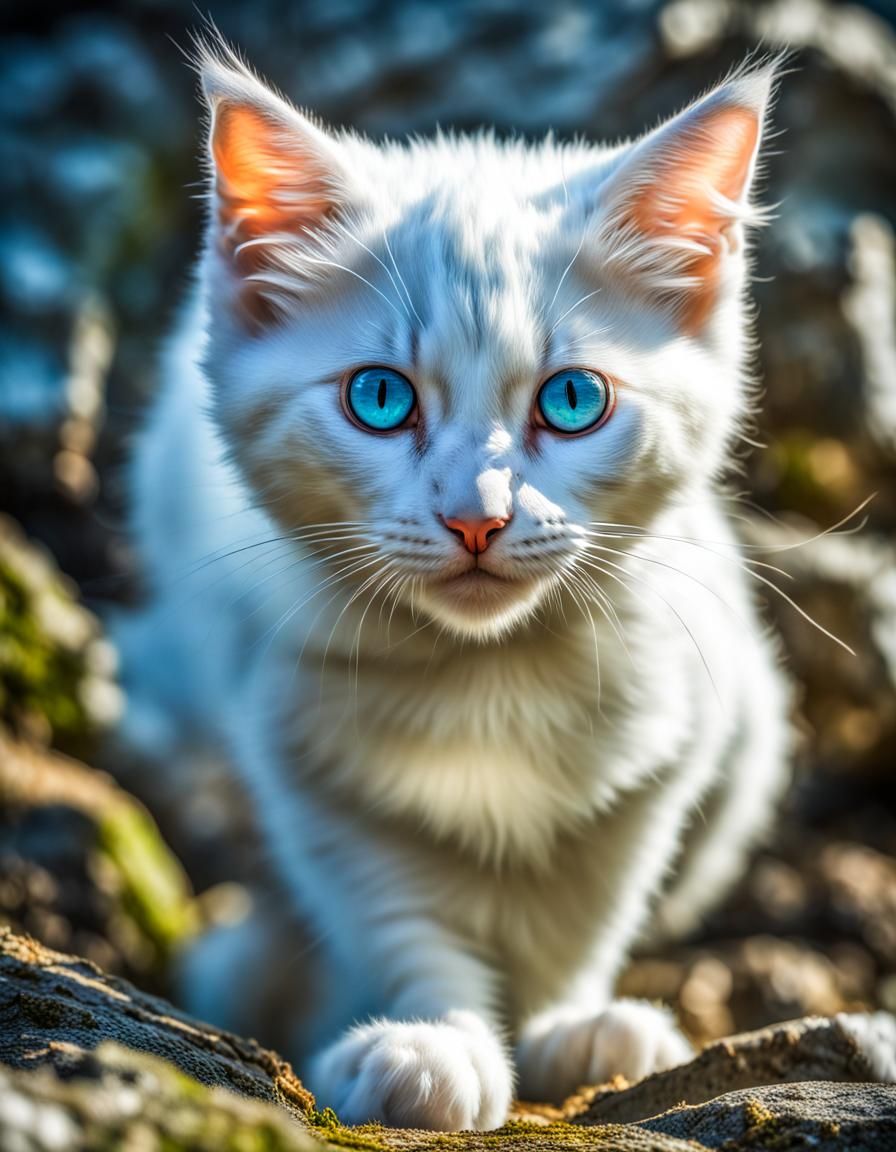 Bioluminescent Kitten with Big Eyes in Natural Setting