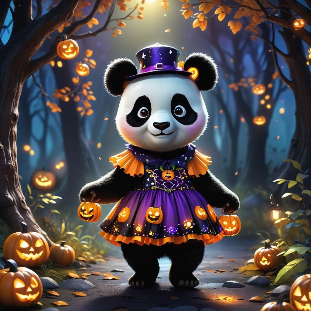 Cute Panda in Halloween Dress, 3D Digital Art