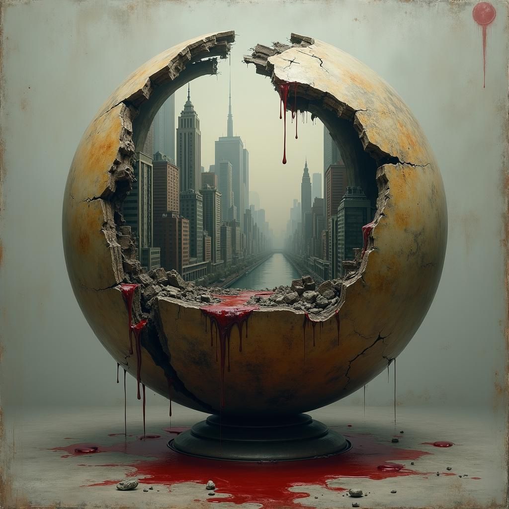 Surreal Cityscape Globe in Post-Modern Style