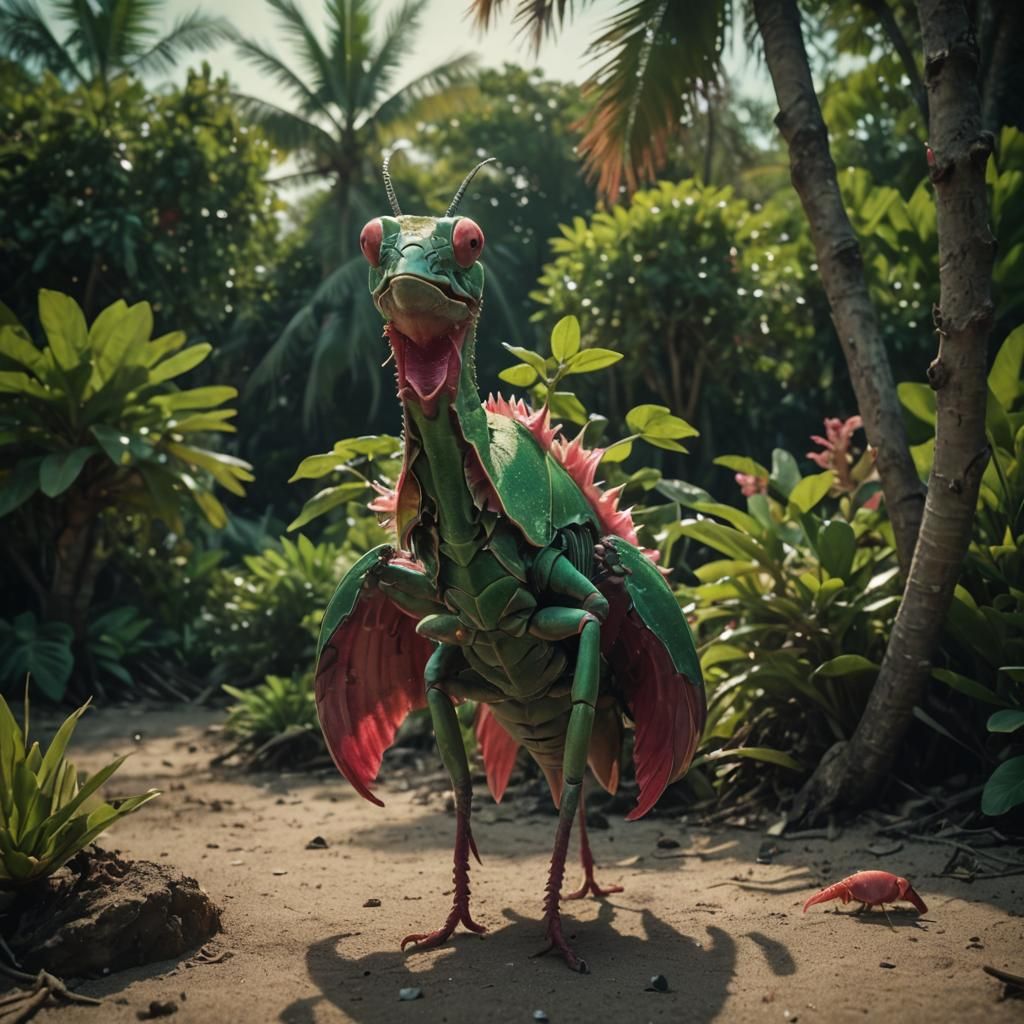 Exotic Winged Chameleon-Warthog Creature in a Film Still