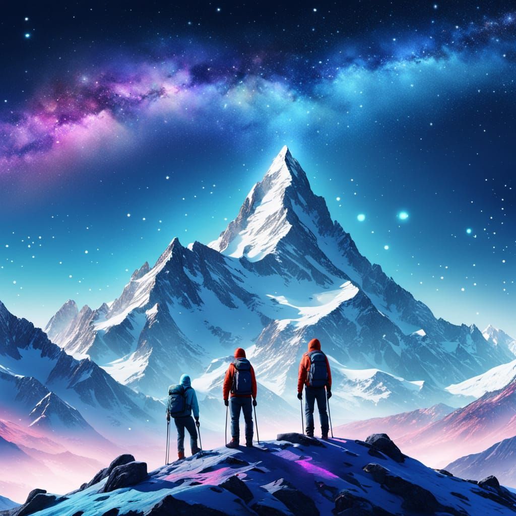 Starry Mountain Peak in Vibrant Digital Art