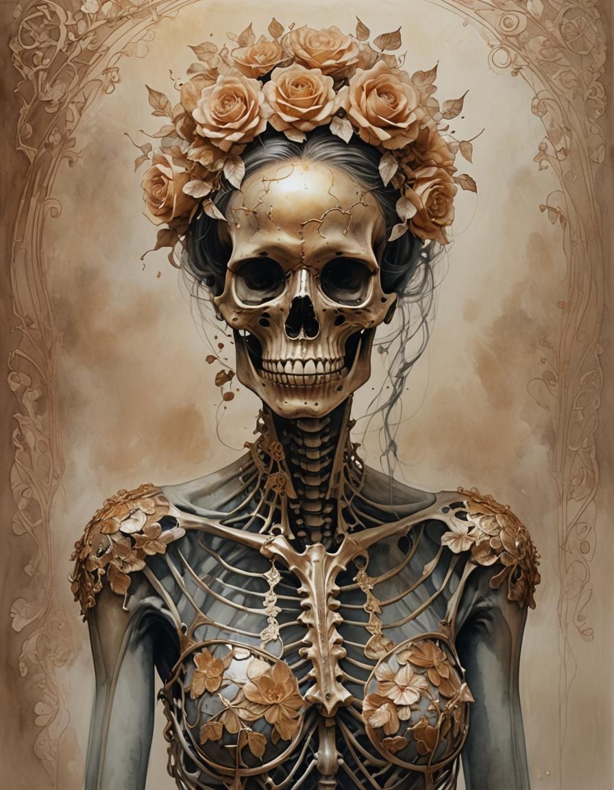 Biomechanical Woman in Surreal Ink Wash Style