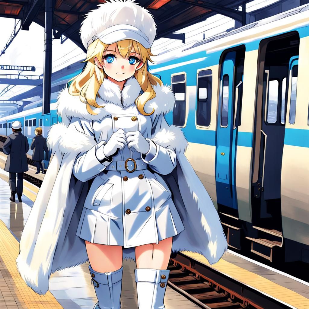 Anime Style Blonde in 1960s Train Station