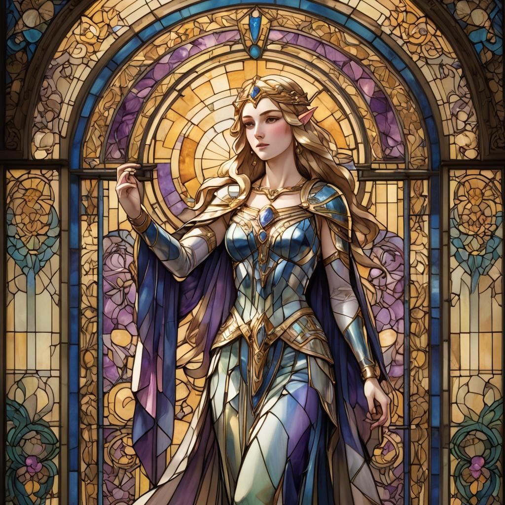 Art Deco Stained Glass Zelda in Ornate Doorway