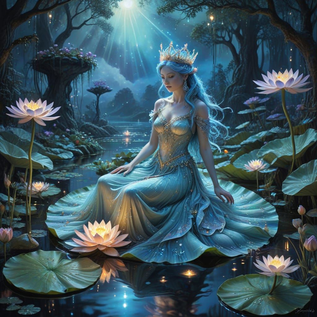 Fairy Queen on Lilypad in Ethereal Pastel Light