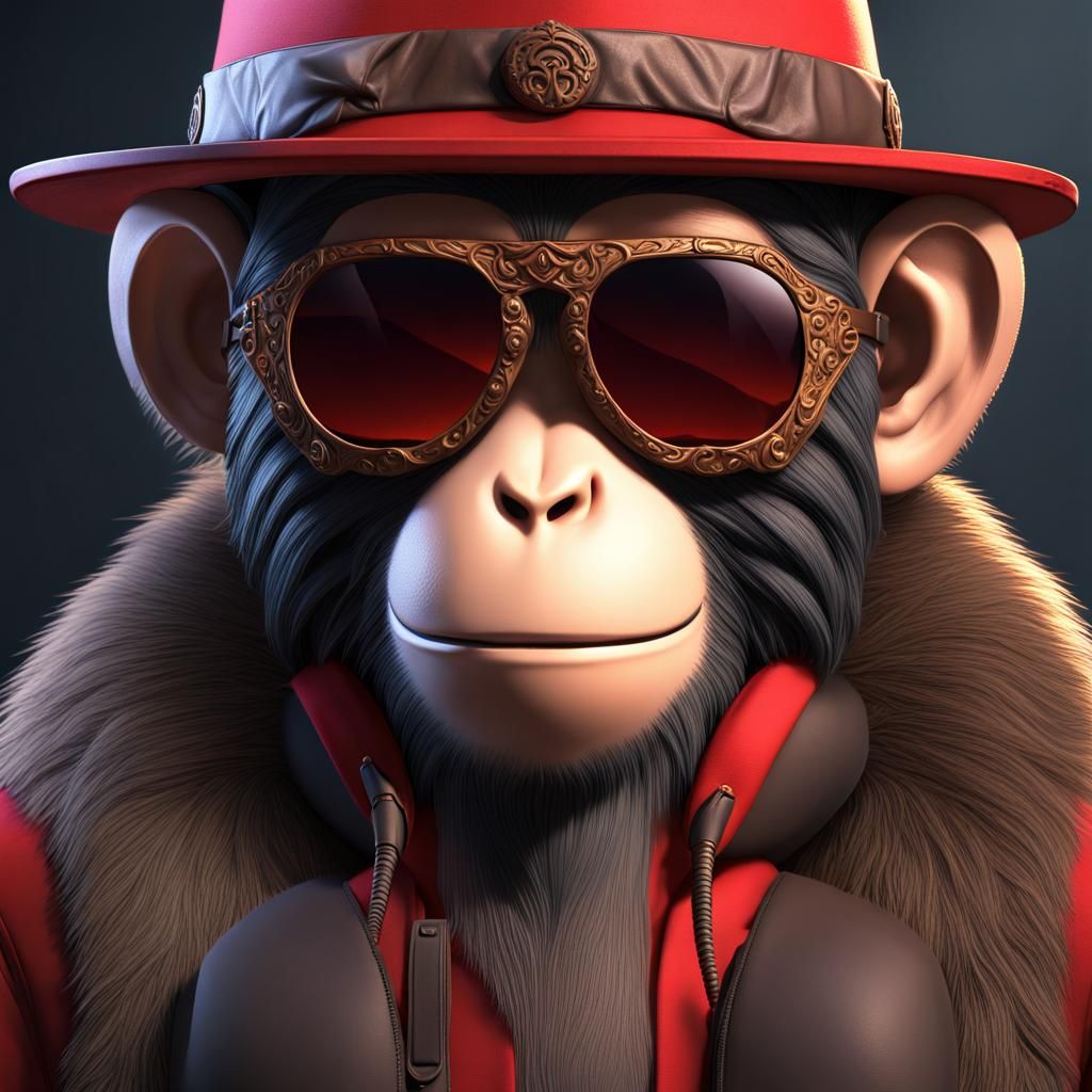Monkey in Hat and Sunglasses: Detailed Matte Painting