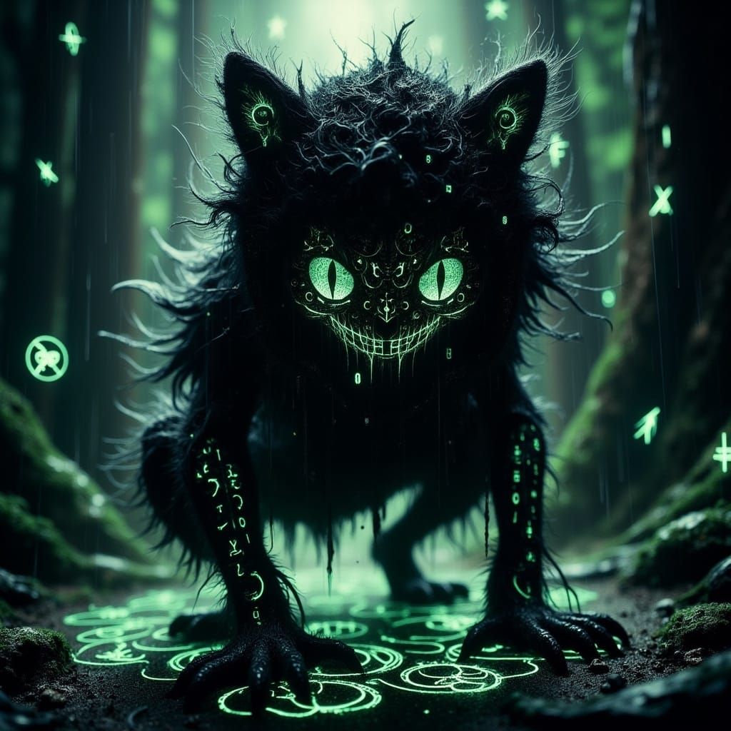 Cyberpunk Glowing Runes in Dark Grunge Scene