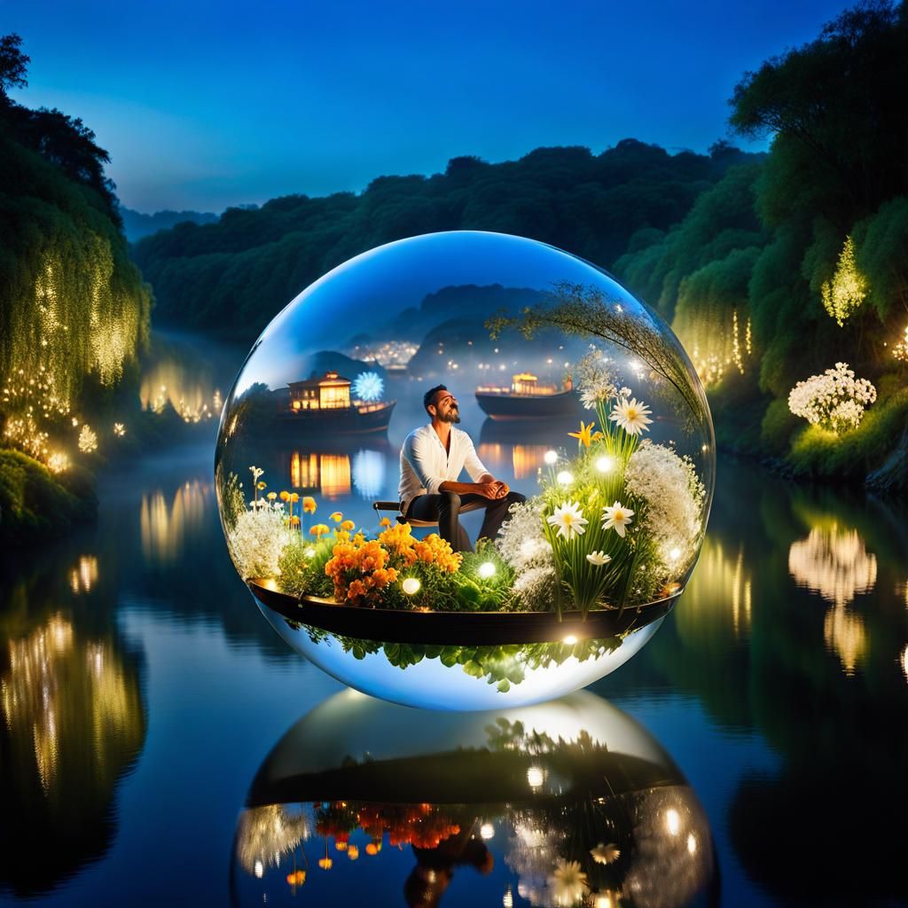 Man's Head in Luminous Sphere: A Digital Masterpiece