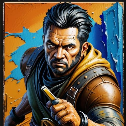 Man with Steel: Gouache Impasto Painting in Golden Hour