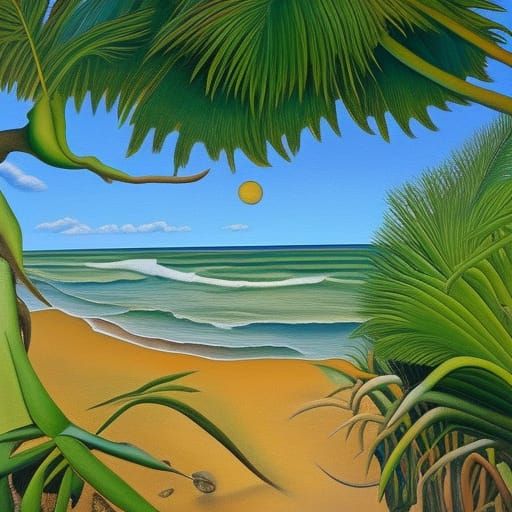 Beach Scene in Hundertwasser Style Oil Painting