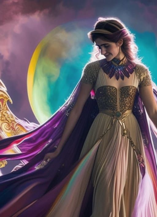 Lacey Sorceress with Rainbow Light, Fantasy Art