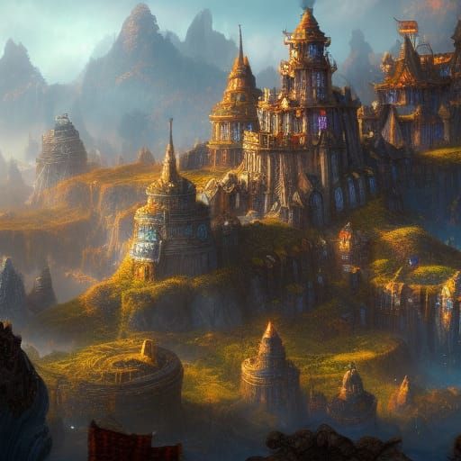 Fantastical Dwarf City: Detailed Matte Painting