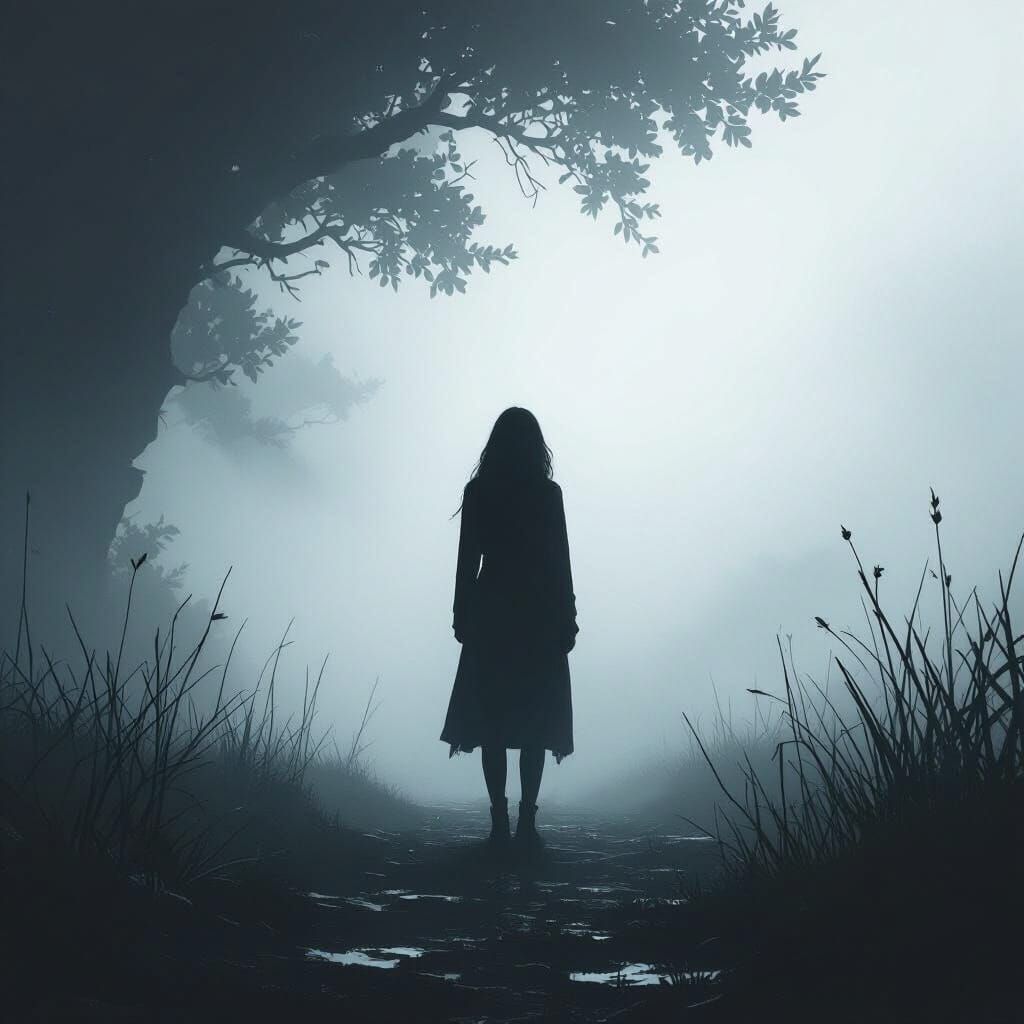 Mystical Woman in Fog, Atmospheric Concept Art