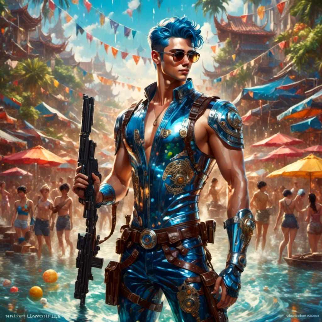 Android Hunk Celebrates Songkran Festival in Bangkok