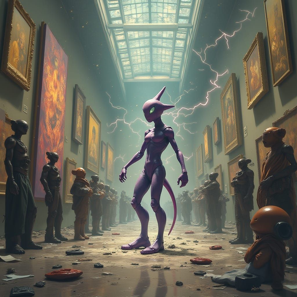 Mewtwo Unleashes Chaos in a Galarian Art Gallery