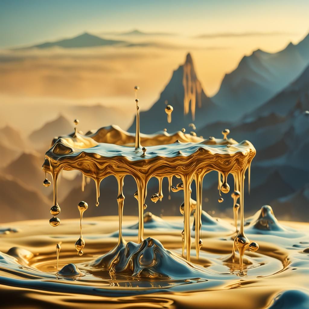 Surreal Time Melts on Mountain Peaks in Dreamlike Scene