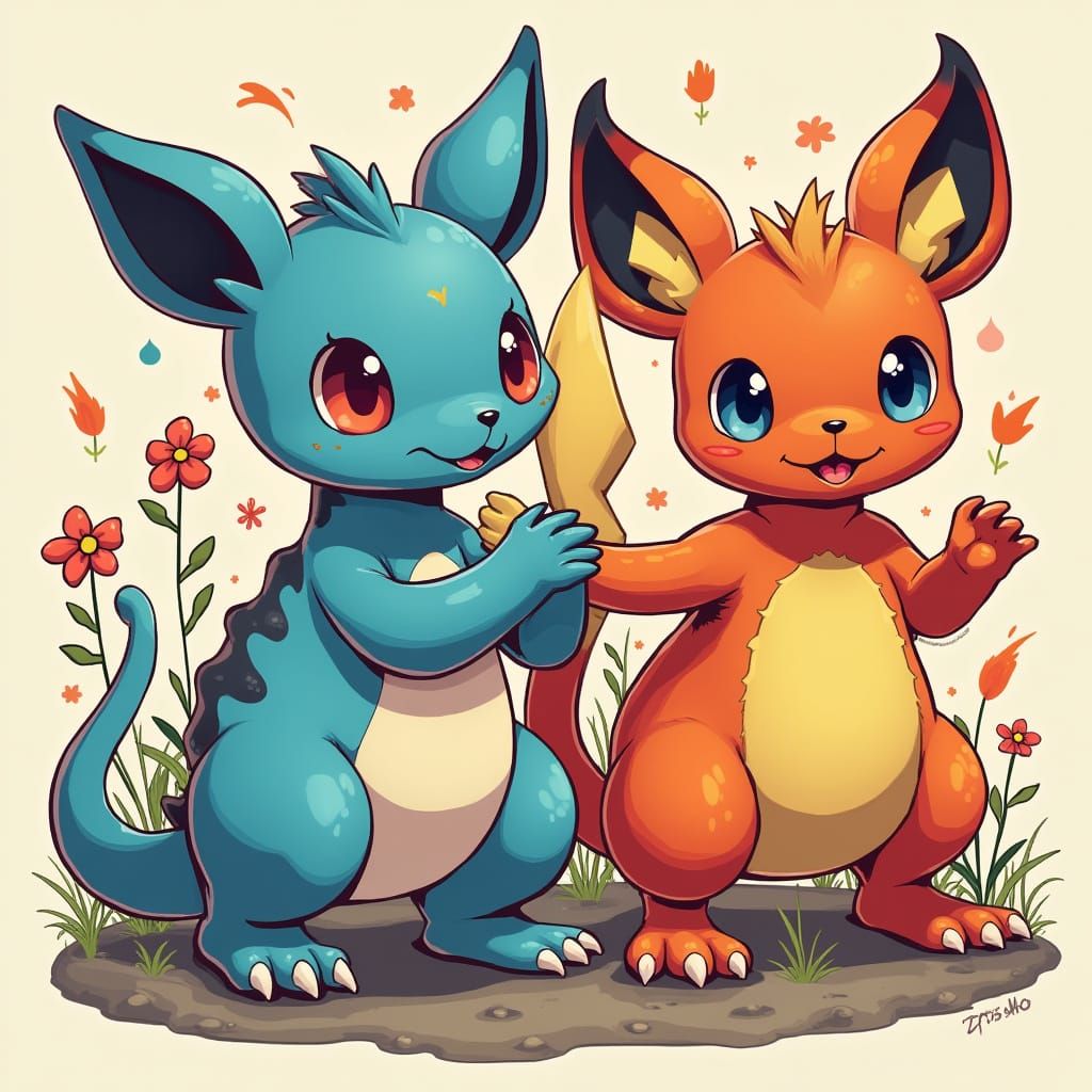 Australian Marsupials as Colorful Pokémon in Futuristic Whim...