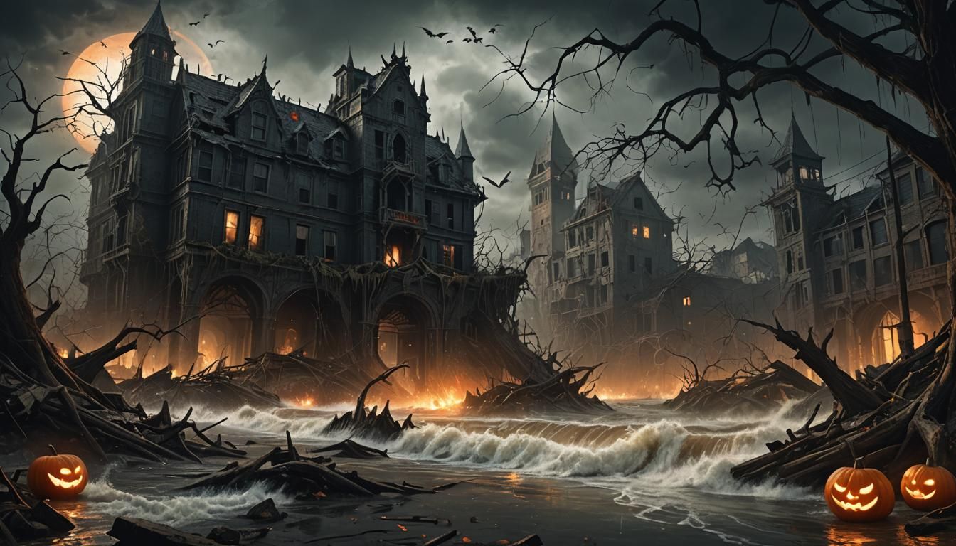 Eerie Flooded Landscape in Dark Fantasy Style