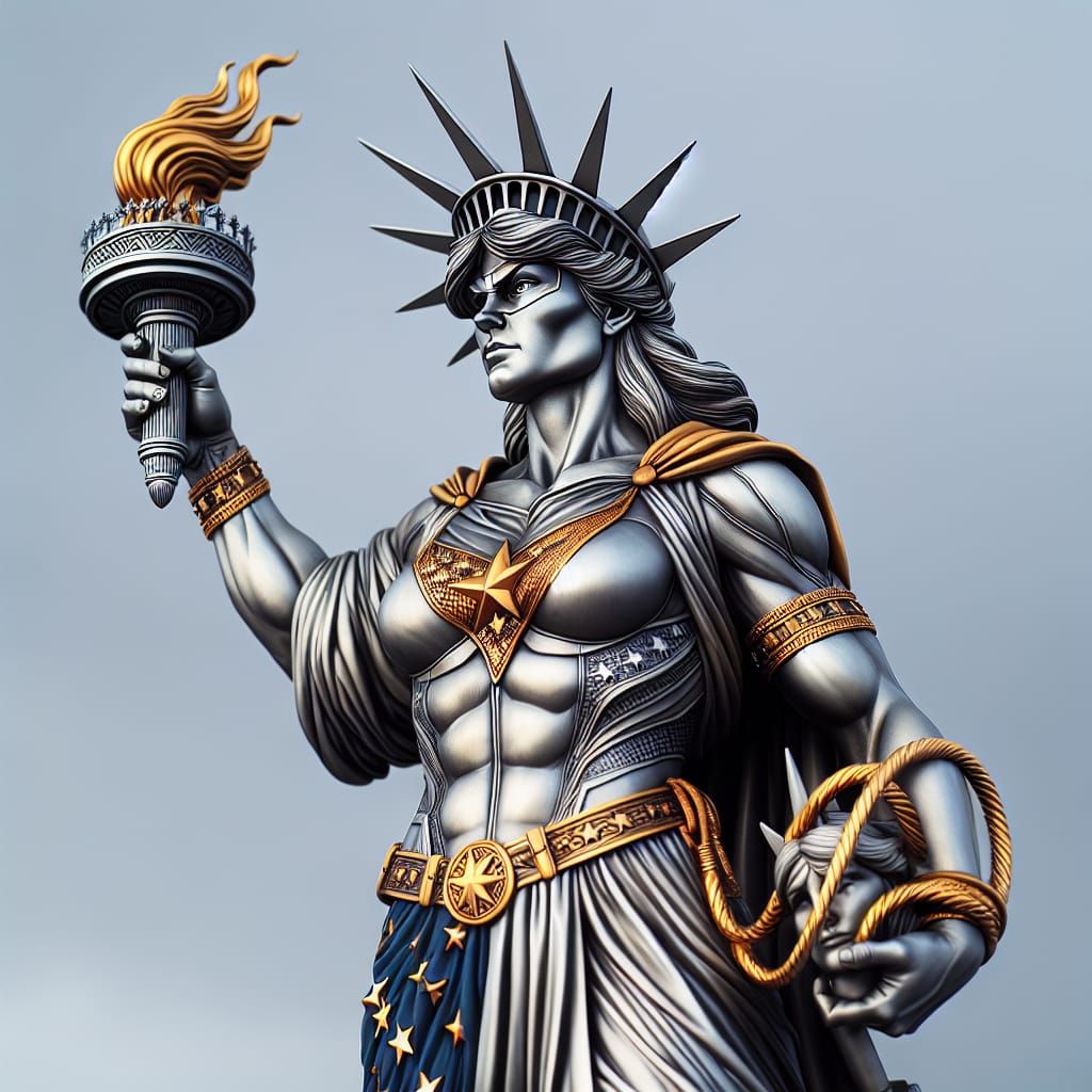 Superheroine as Liberty Statue with Lasso