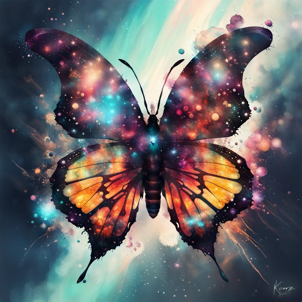 Cosmic Butterfly in Textured Digital Painting Style