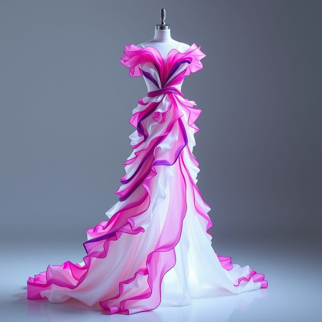 Diamond and Neon Dress with Train