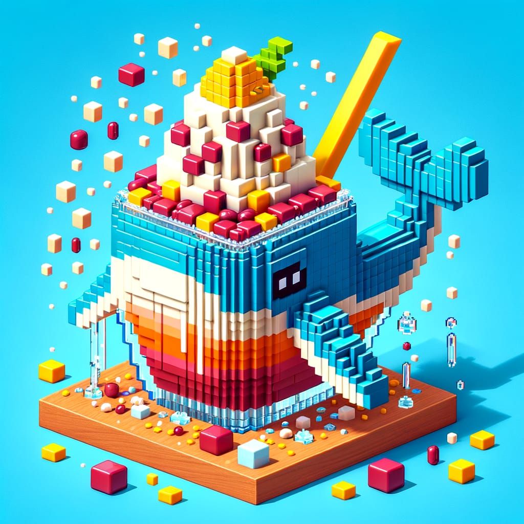 Blocky Blue Whale Savoring Ice Kacang Treats