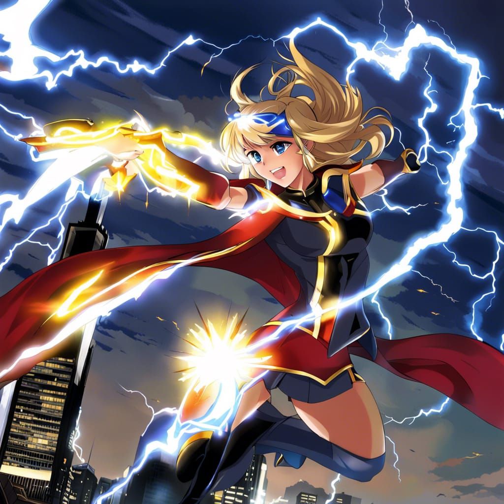 Thunder Girl: Anime-Style Superheroine Commands Lightning