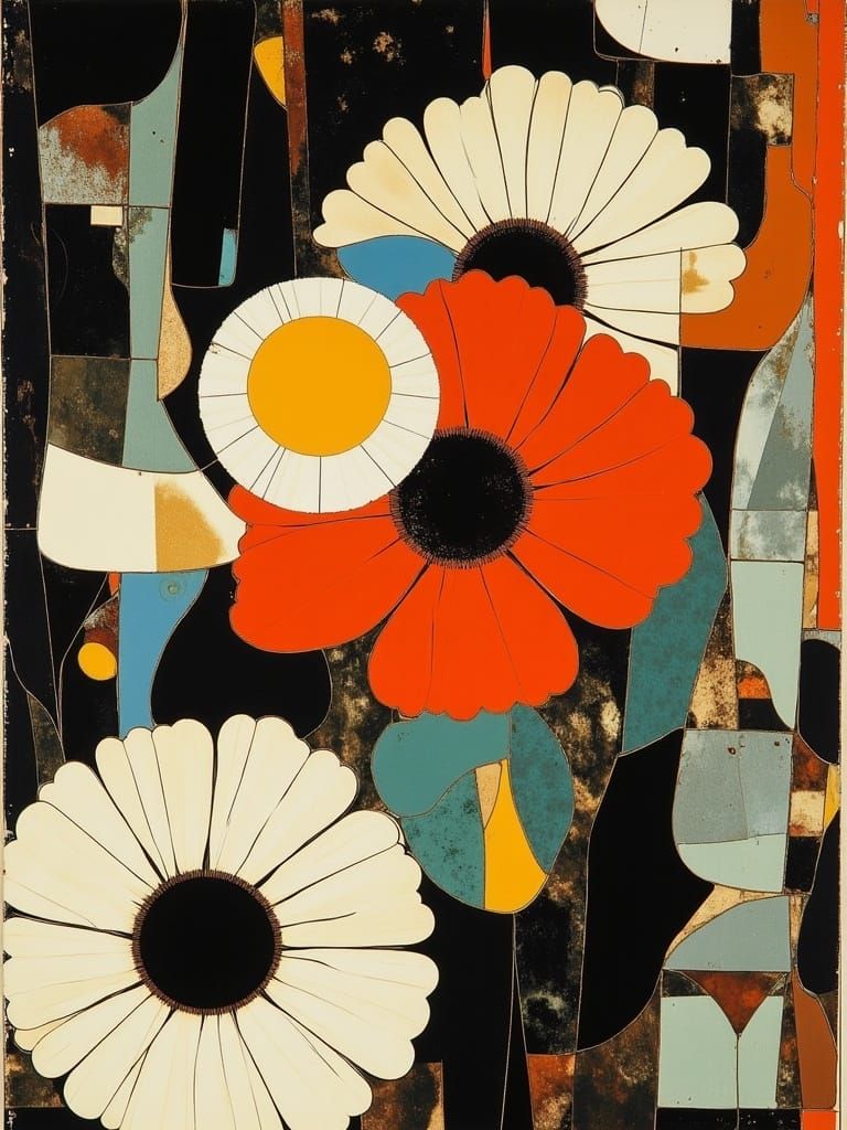 Dadaist Collage of Hand, Flowers, and Script