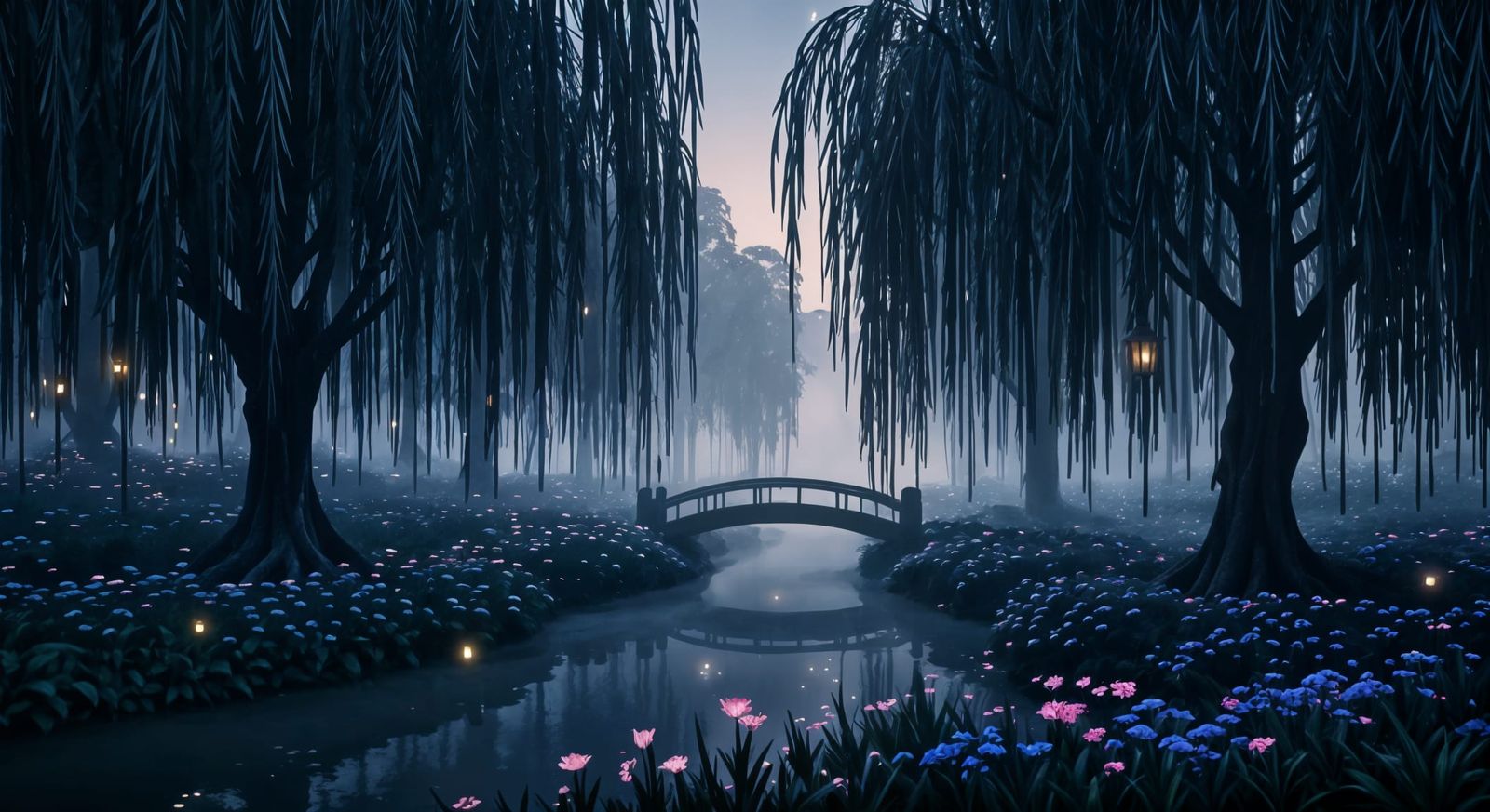 Misty Japanese Garden at Twilight: Dreamlike Ambiance