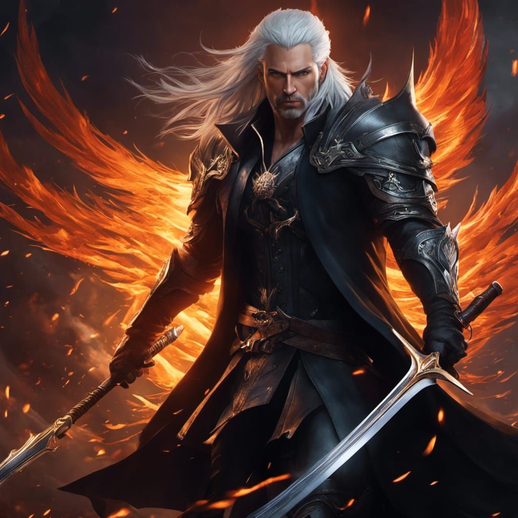 Fierce Elf Wizard with Blazing Katana