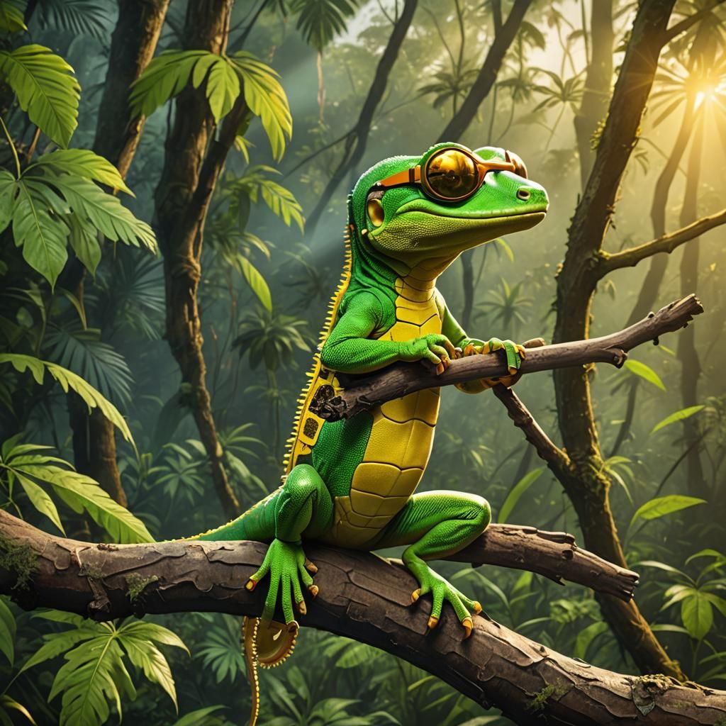 Relaxing Gecko Smoking Weed at Sunset