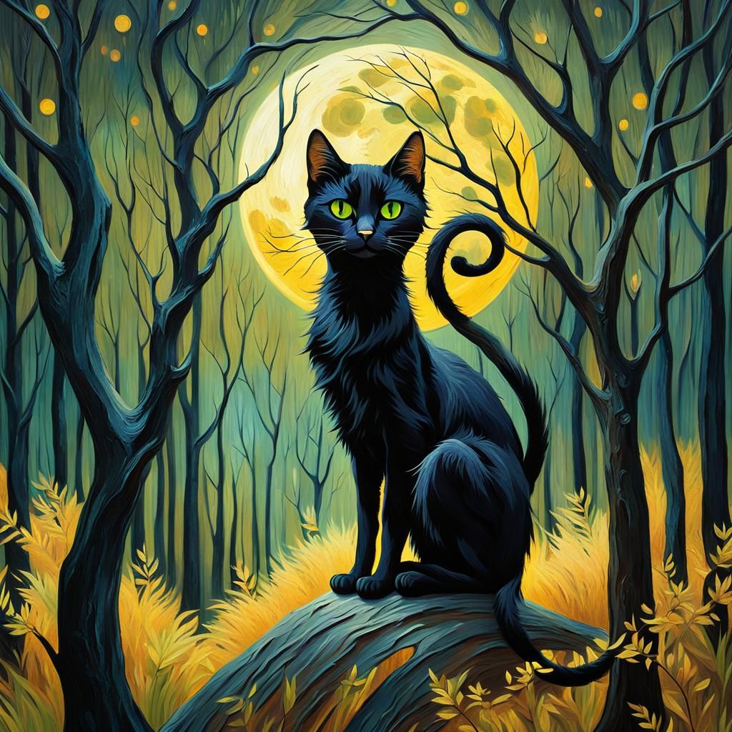 Superstition Black cat at full moon