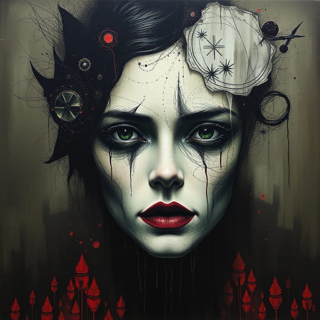 Dramatic Woodcut in Dark Surrealist Style