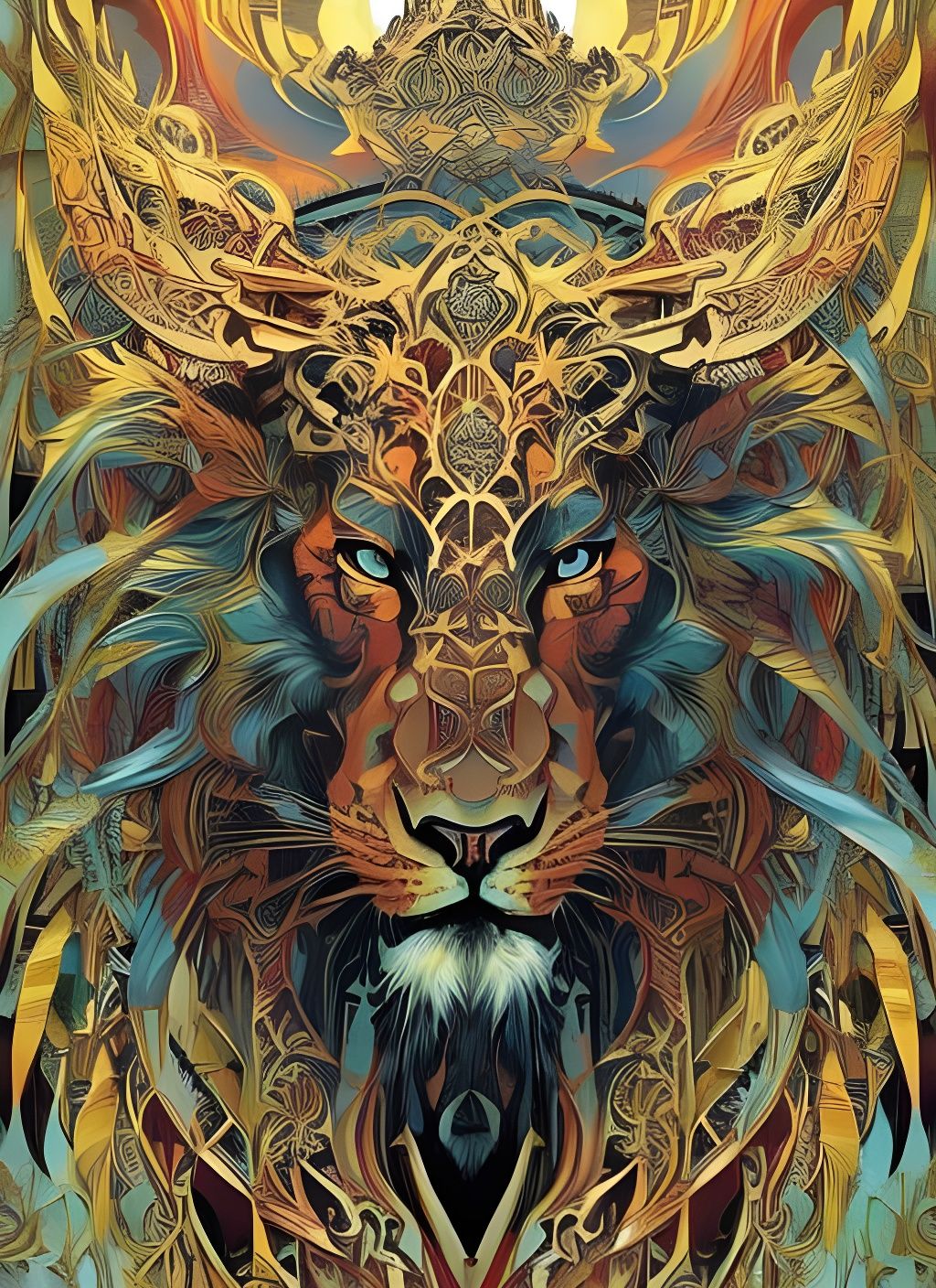 Majestic Lion Portrait in Triadic Color