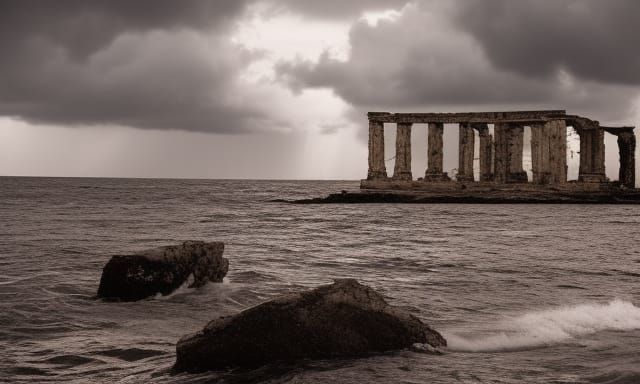 Ancient Ruins on Sea Rock at Golden Hour