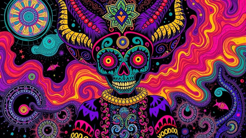 Psychedelic Voodoo Child Poster in Vibrant Op Art Style