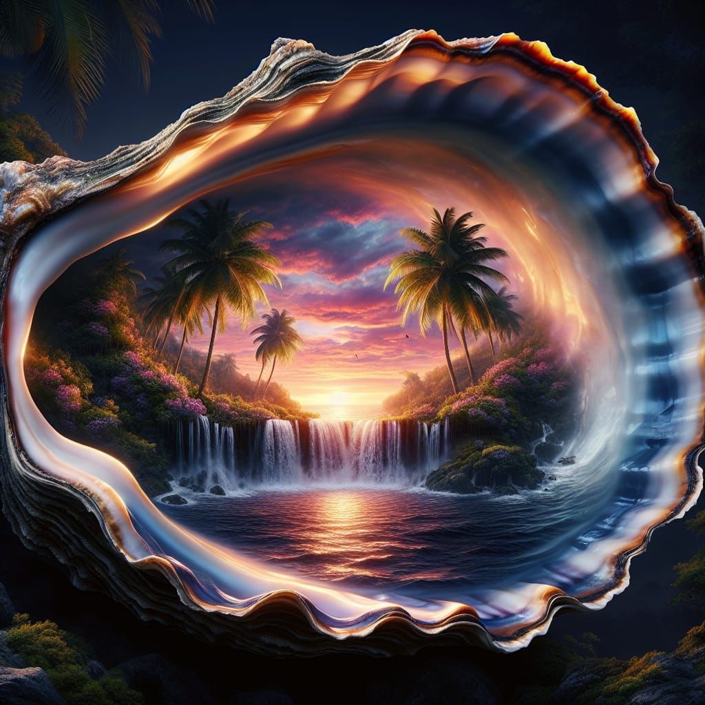Tropical Paradise Inside Colossal Oyster Shell
