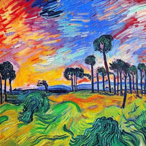 Expressionist Palm Trees in Andromeda Nebula