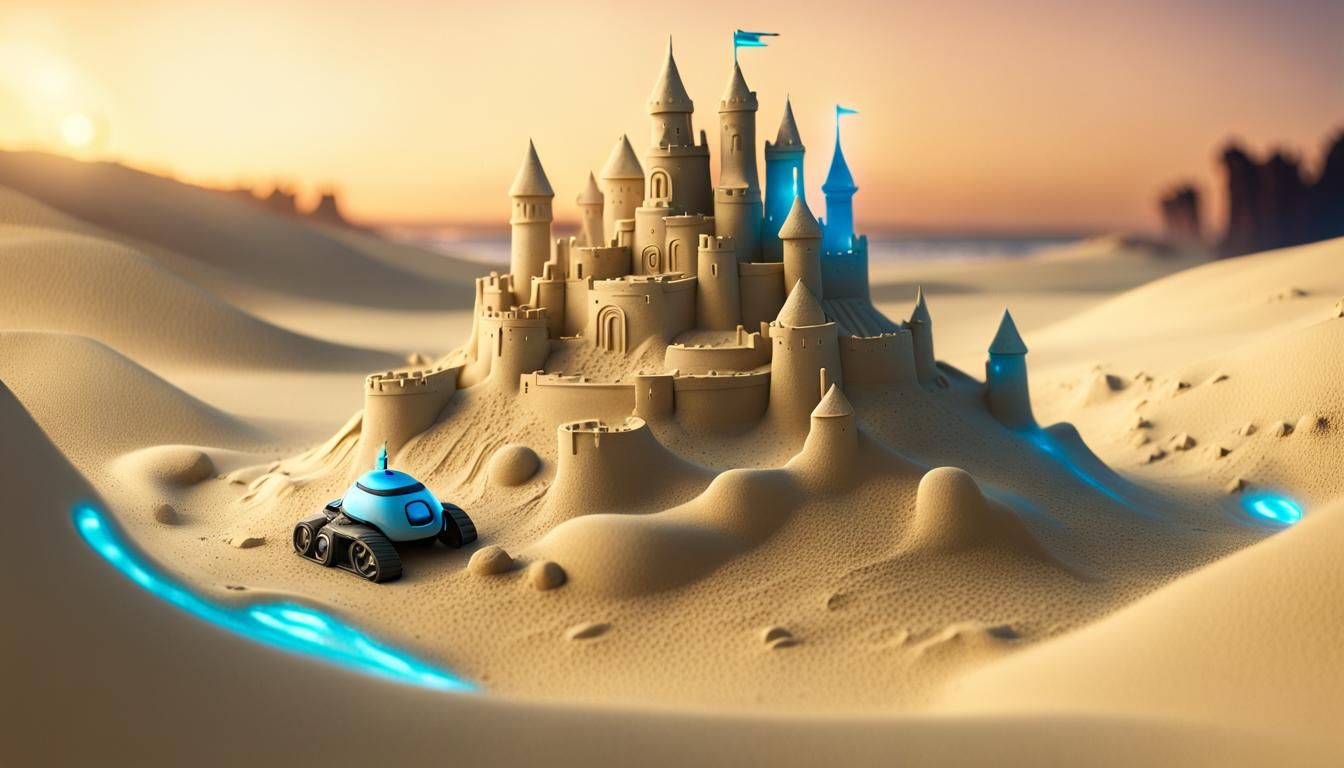 Futuristic Sandcastle Competition with Bioluminescent Detail...