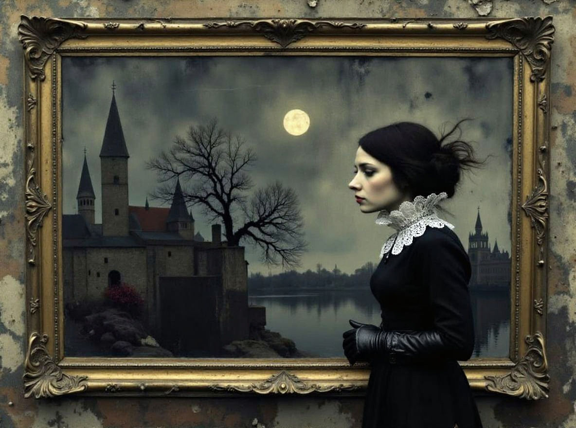 Gothic Girl Portrait in Gilded Frame