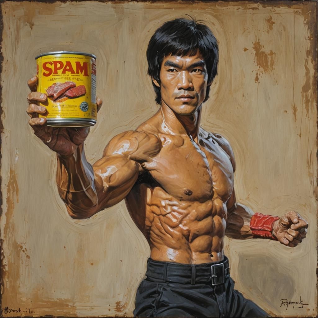 Bruce Lee and Spam: Oil Painting Portrait
