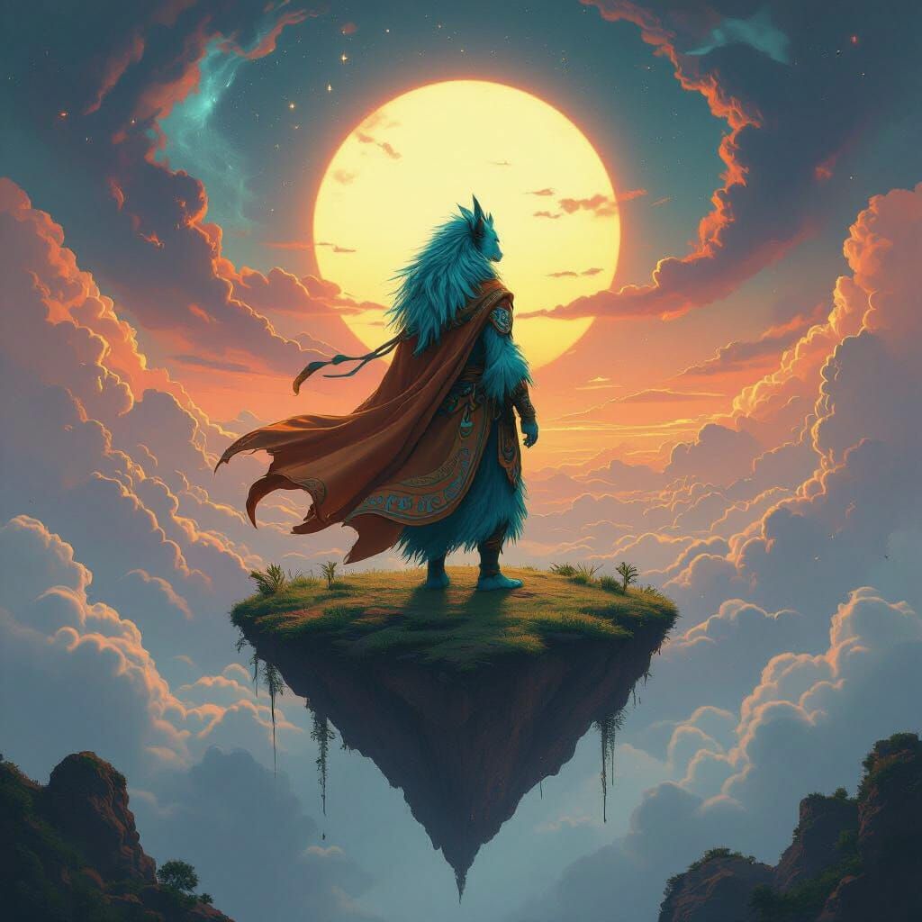 Avatar with Tribal Patterns on Floating Island as Art Nouvea...