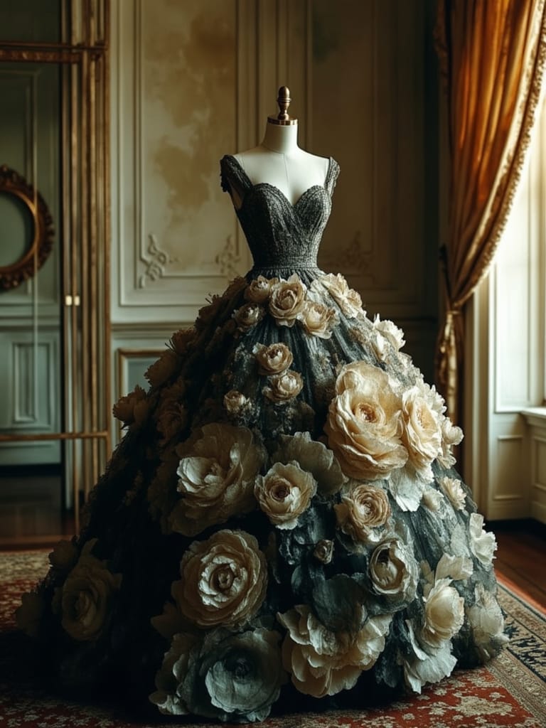 Mannequin in Floral Petal Couture Dress