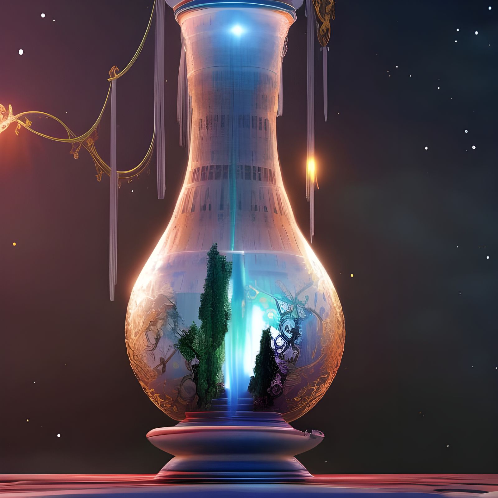 A mysterious portal inside of a Tall carnival glass vase, beautiful, reflective, intricate, detailed matte painting, dee...