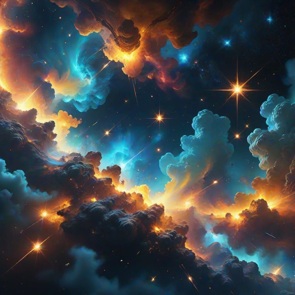 Vibrant Oil Painting of Cosmic Nebulae and Stars