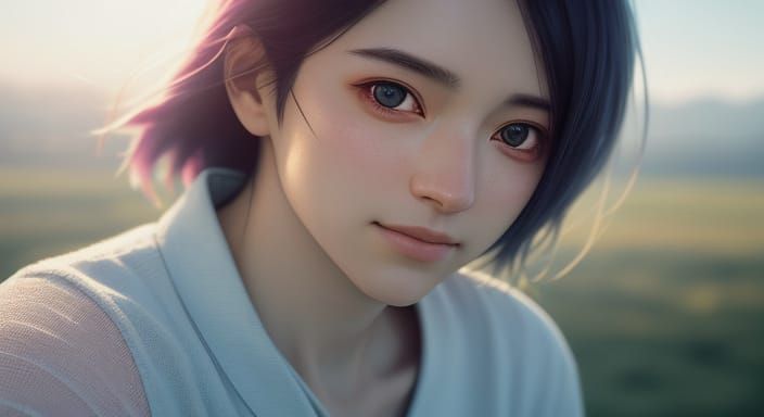 Dreamy Anime Portrait with Soft Eyes and Gentle Smile