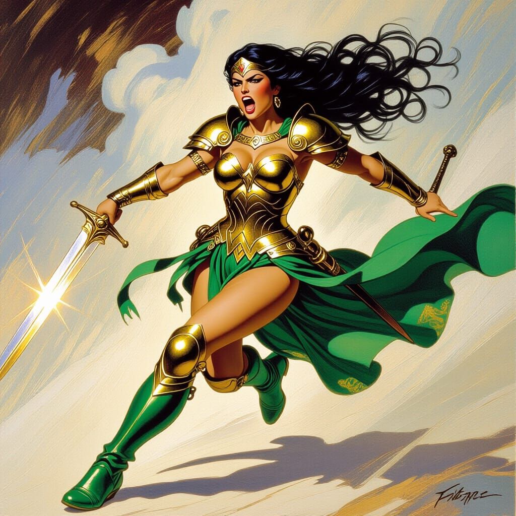 Goddess of Liberty Running, Energetic Brushstrokes