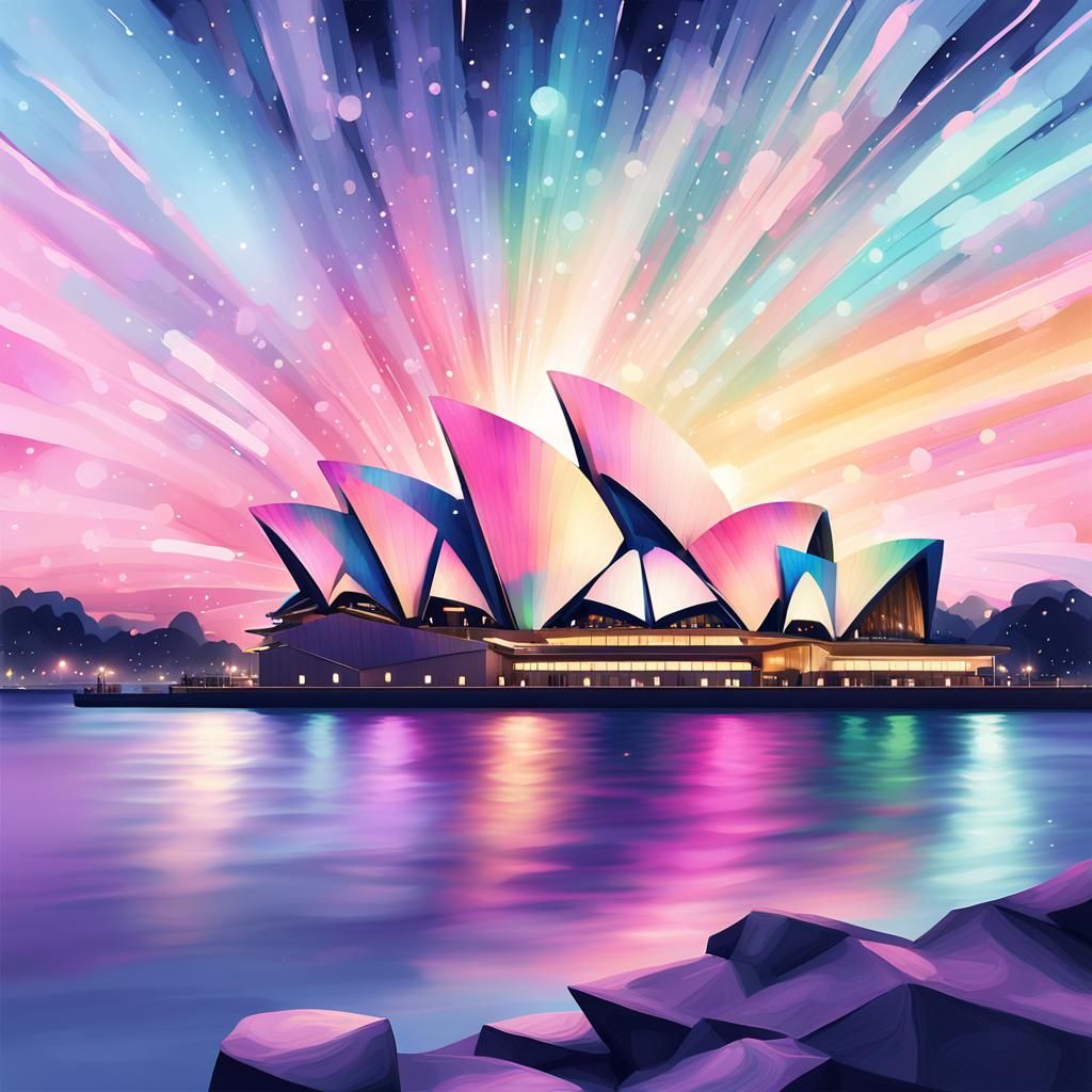Sydney Opera House at Night in Pastel Digital Art
